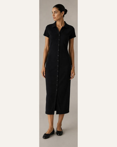 Midi Shirt Dress — Black