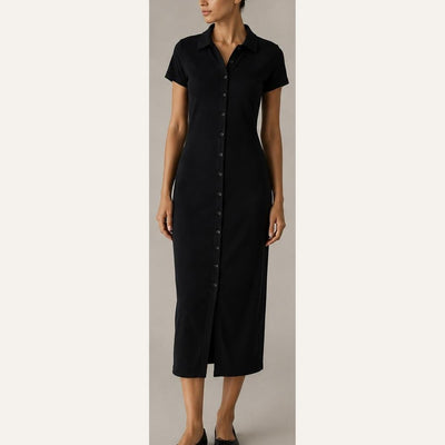 Midi Shirt Dress — Black