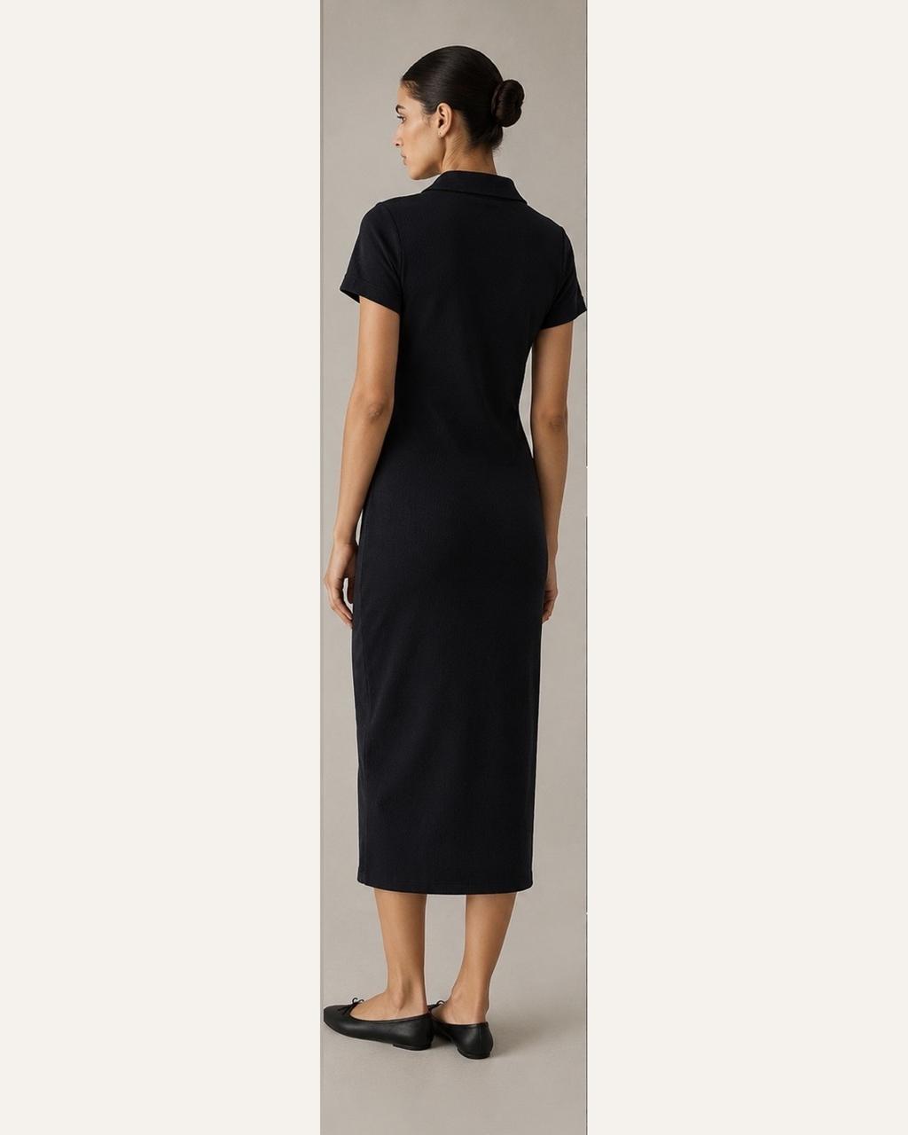 Midi Shirt Dress — Black