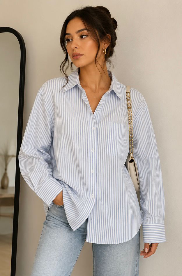 Oversized Striped Shirt — Blue & White