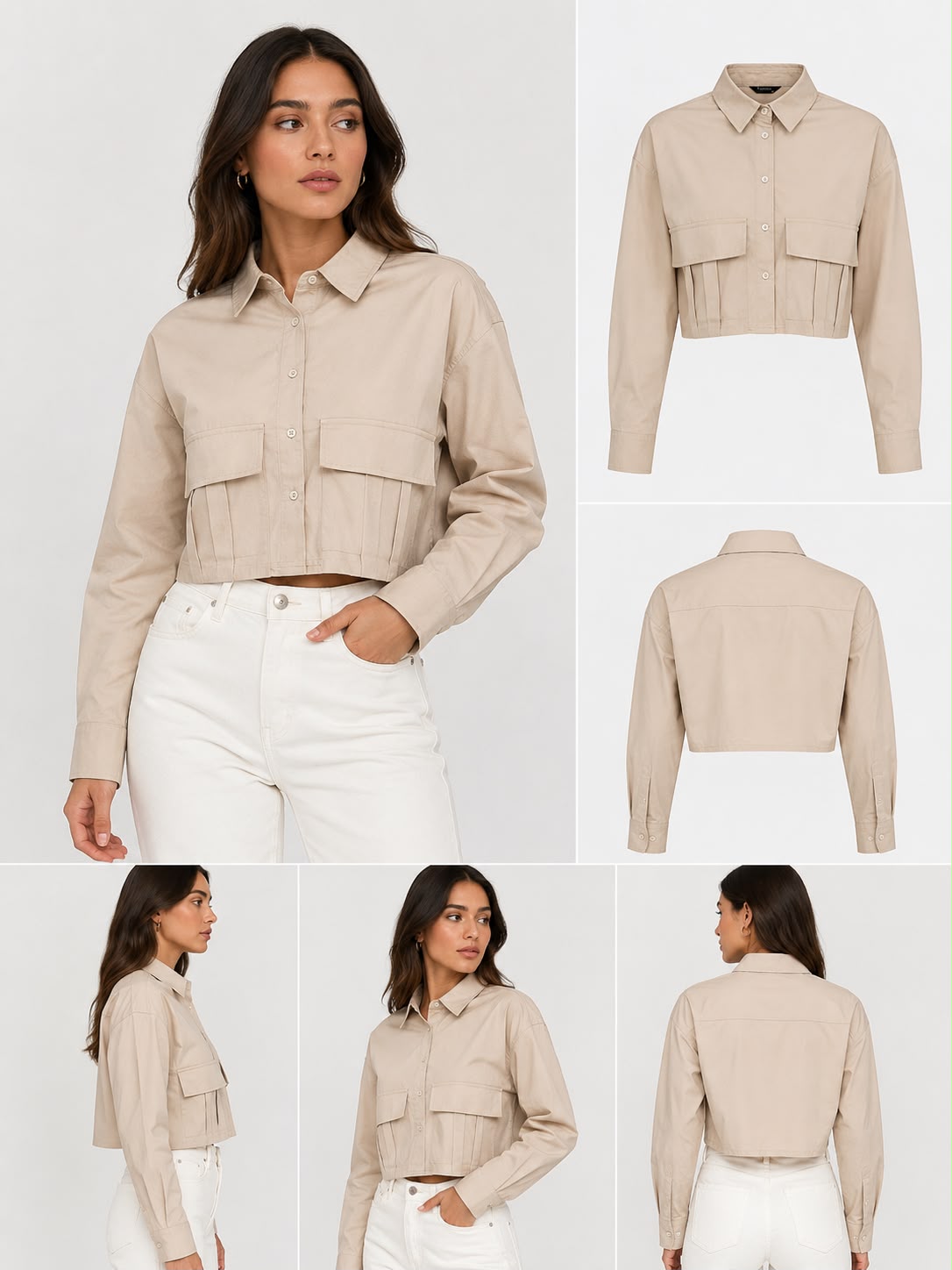Beige Cropped  Shirt