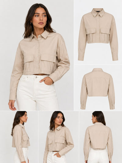 Beige Cropped  Shirt